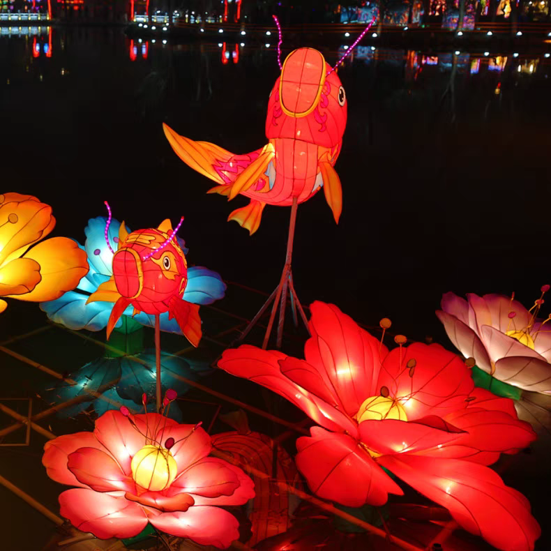 新品传统金鱼灯笼手工鲤鱼花灯现货发光印花鱼造型彩灯元宵节新年春节