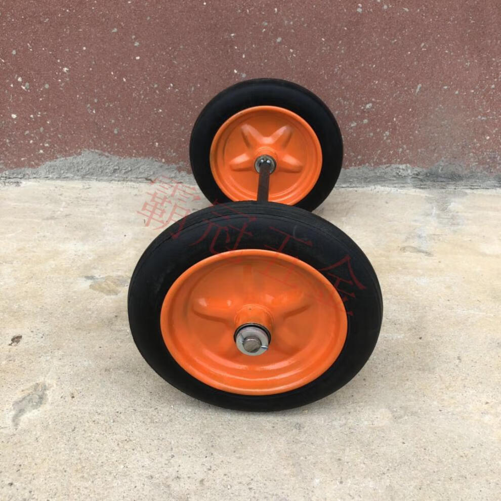 橡胶14寸实心轮手推车轮子老虎车轮子带轴轱辘两轮胎重型拖车滚轮 14