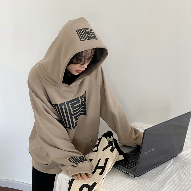 拉夏贝尔la卫衣女秋冬季加绒加厚连帽长袖卫衣学生国潮慵懒情侣装外套