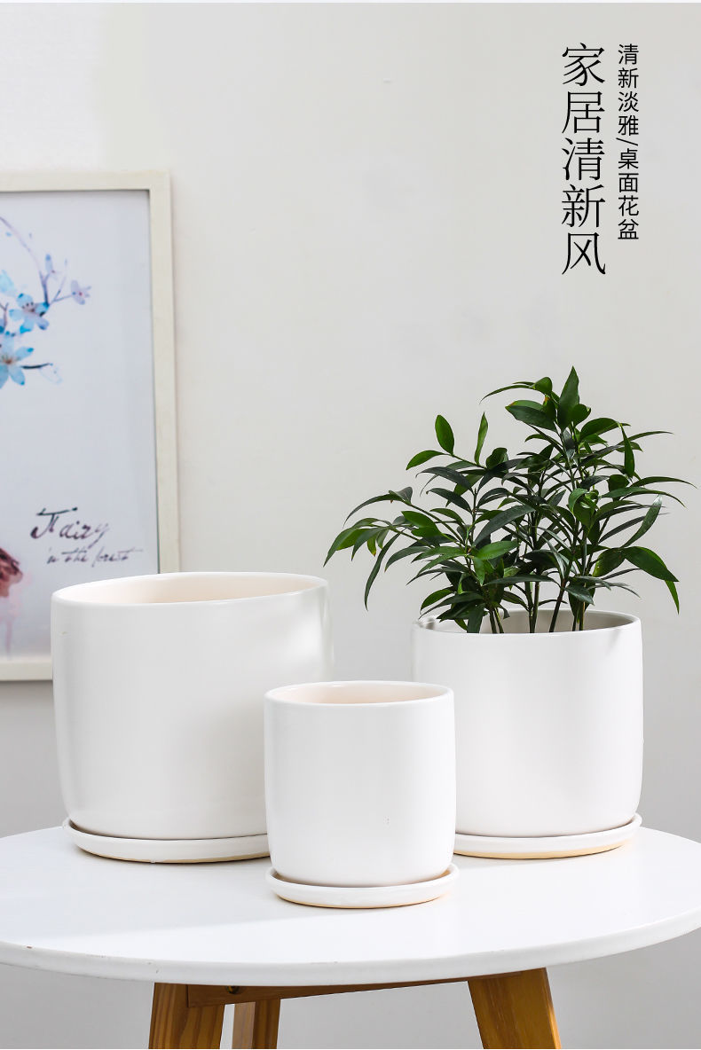 花盆陶瓷批发带托盘特大号花盆吊兰室内创意简约绿萝多肉花盆奈迅直边