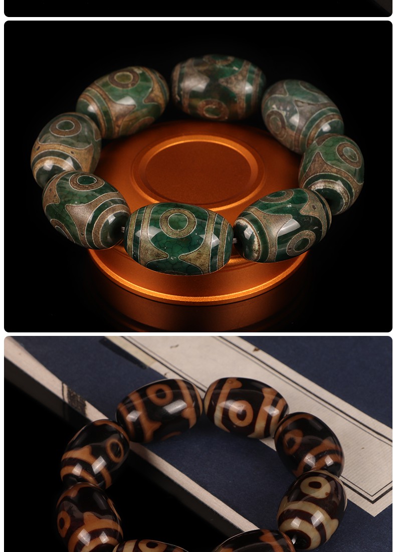 藏传三眼天珠手串玛瑙烧制男女士手串潮流民族风西藏老料复古佛珠 三