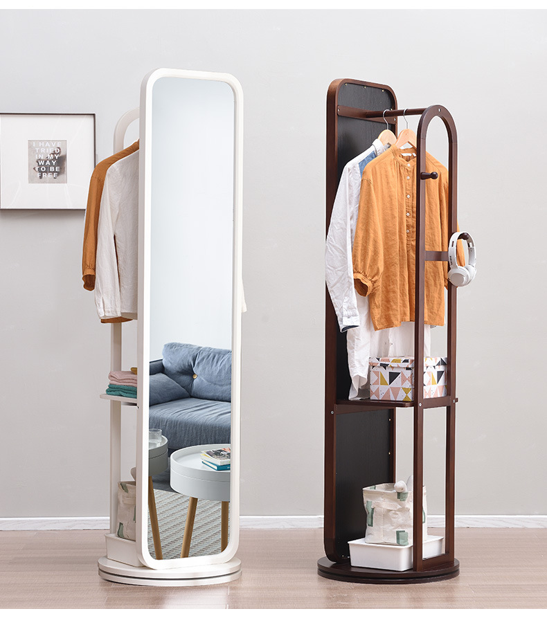 穿衣镜全身镜卧室旋转落地镜多功能衣帽架带镜收纳款实木试衣镜子底盘