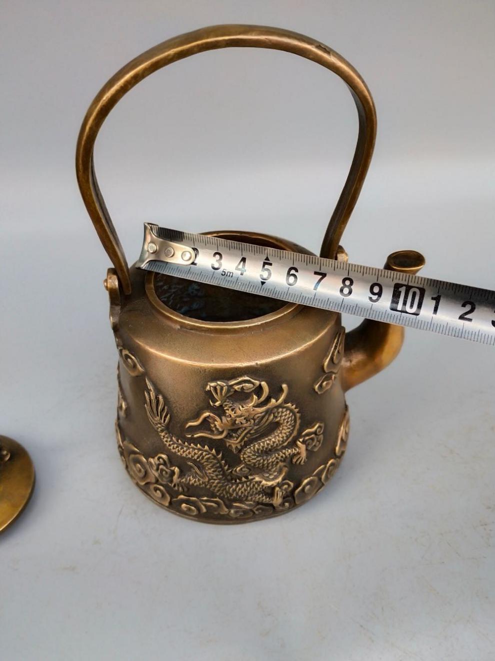 精选好货古董铜壶摆件纯铜海水龙纹壶仿古铜器提梁壶酒壶茶壶家居酒店