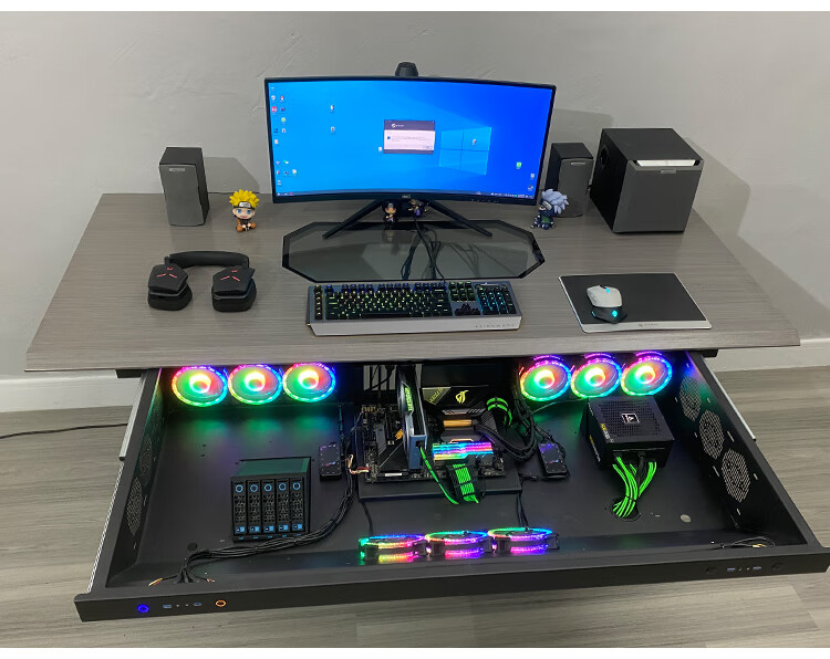 2022新款闪电发货电脑桌机箱一体 新型电脑机箱一体桌透明台式组装机