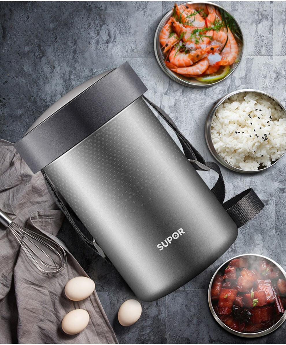 苏泊尔supor保温饭盒304不锈钢真空保温桶2l学生提锅kf20h1浅银红20l