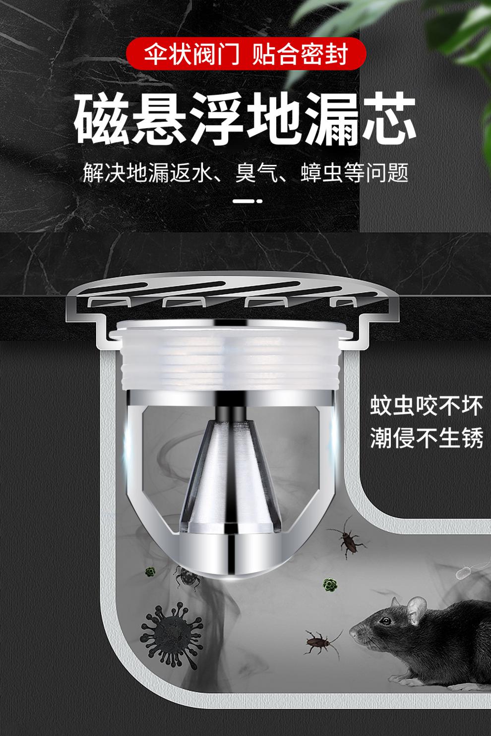 潜水艇防反臭地漏卫生间地漏防臭器下水道反味防返臭神器封口盖内芯