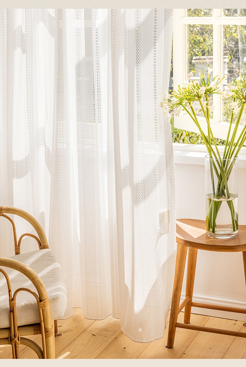 金蝉窗帘日式镂空唯美白色纱帘客厅卧室阳台窗纱流樱流樱纱1米用料