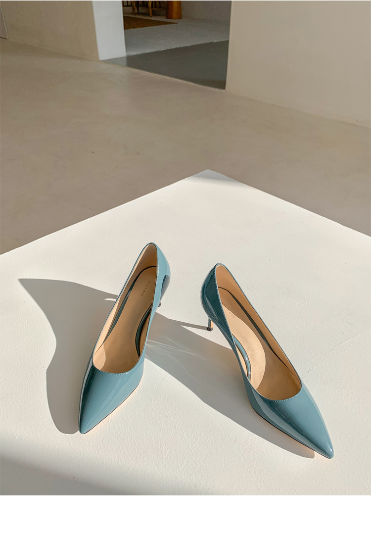 香港轻奢风ffyiman 细高跟鞋女2022年新款浅口尖头婚鞋单鞋女 浅葱蓝