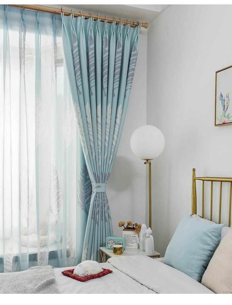 田园风格窗帘遮光客厅大气北欧简约现代卧室轻奢2021年新款布 树叶纹