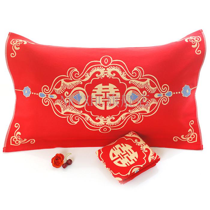 纯棉枕巾枕巾大红结婚单人枕巾婚庆加厚四季枕巾一对装爱的洗礼6088