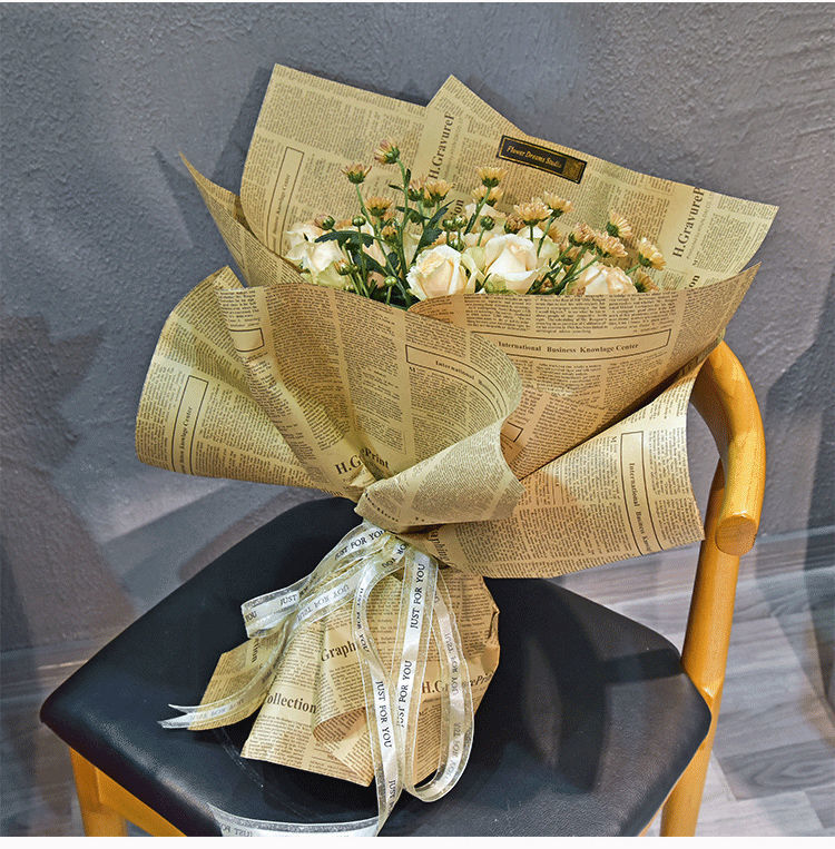 精选好礼青衣坊英文复古报纸礼品花艺包花纸材料牛皮纸包书纸鲜花包装