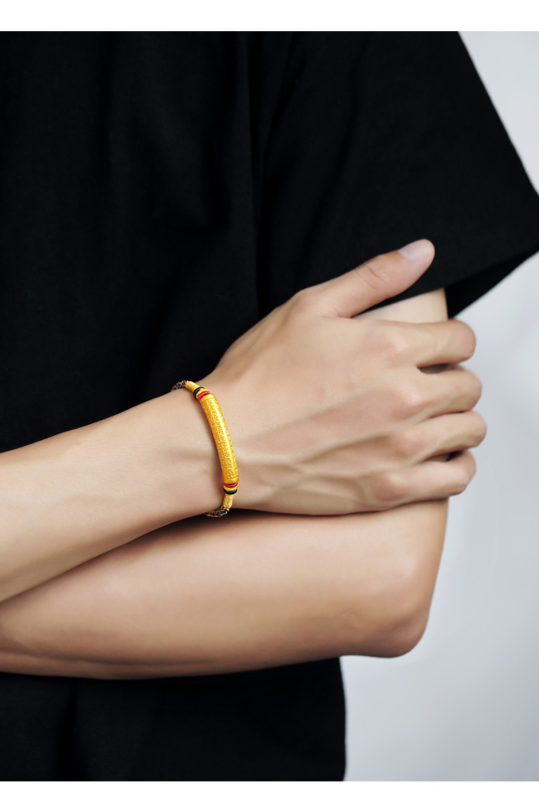 纪思梵轻奢珠宝品牌黄金心经弯管手链男士999足金红绳编织送爸爸父亲