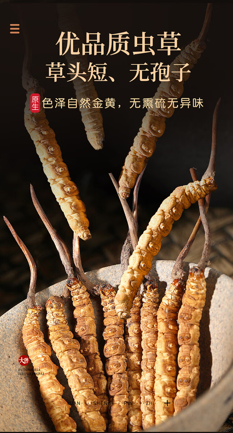 福东海精选冬虫夏草5条g青海玉树高海拔雪山冻干高洁净虫草饱满无断草