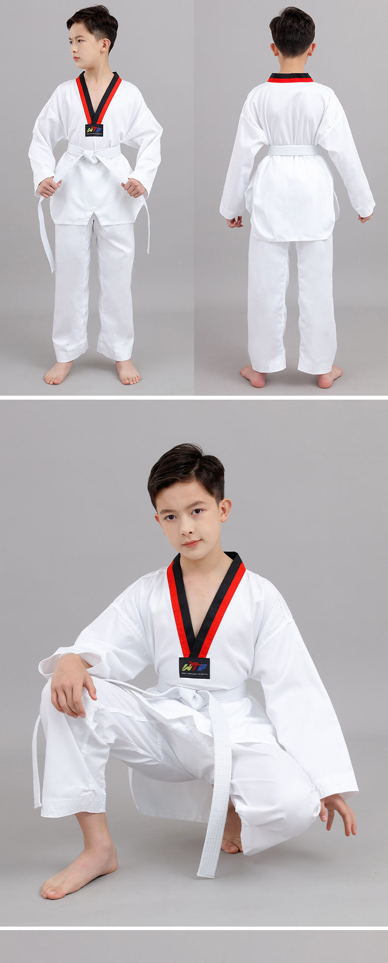 夏天跆拳道服传盈纯棉跆拳道服装儿童训练服初学成年人大学生男女长袖