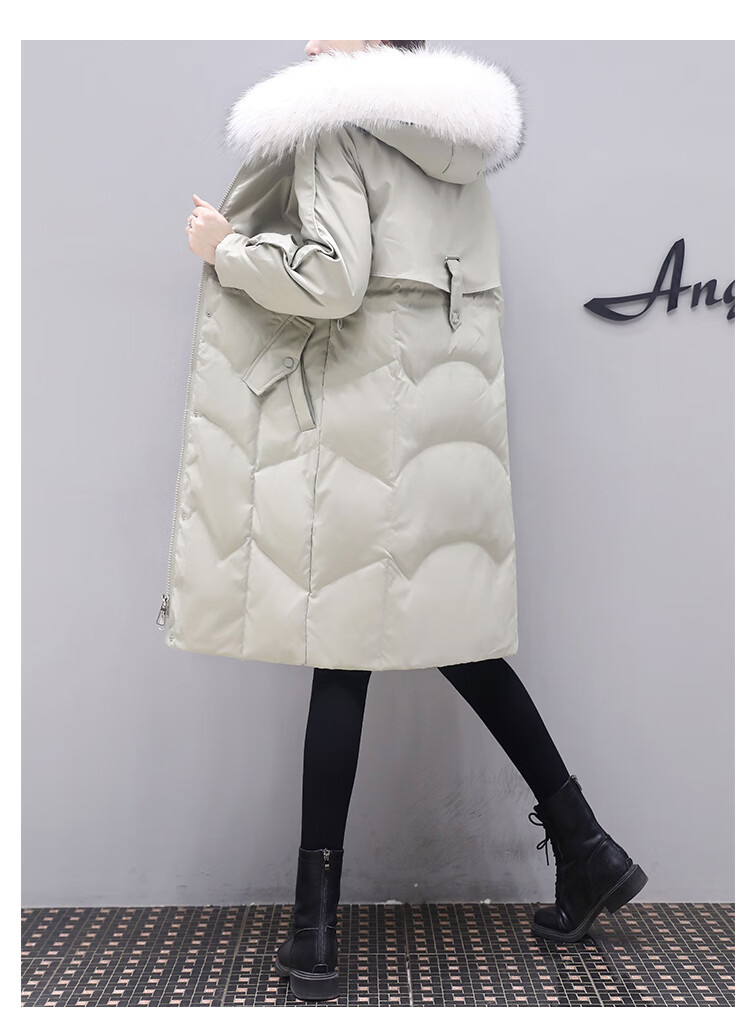 鸭绒连帽羽绒服女中长款2021冬新款欧洲站修身加厚毛领外套女浅灰色m