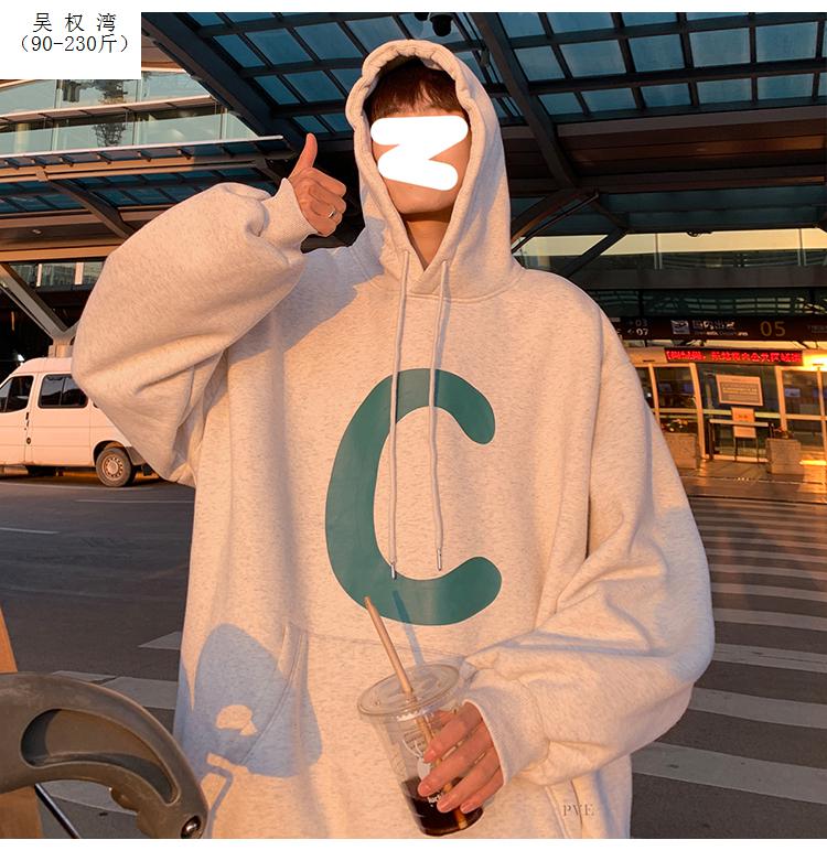 吴权湾胖子大码男装字母连帽衫卫衣男加肥加大码胖子宽松春季装外套头