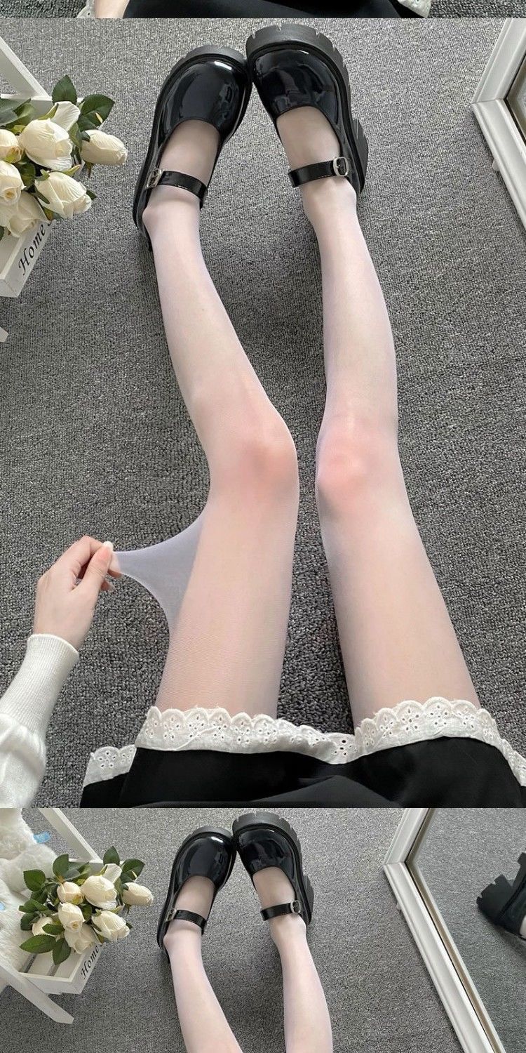 夏季黑丝袜子女甜美jk学院风薄款lolita洛丽塔韩版连裤打底白丝袜珠光