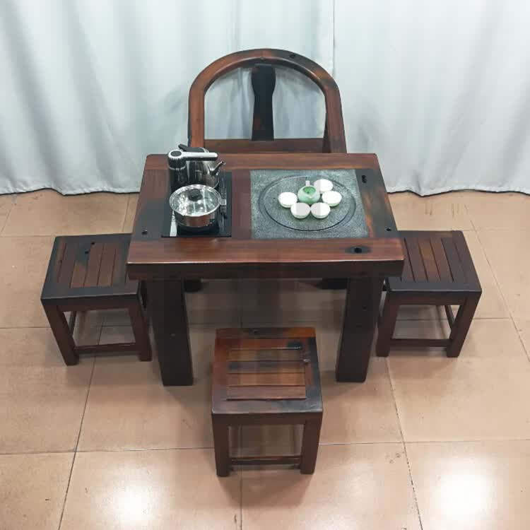 罐罐茶煮茶桌老船木茶桌椅组合实木仿古茶台简约茶几阳台户外小茶桌