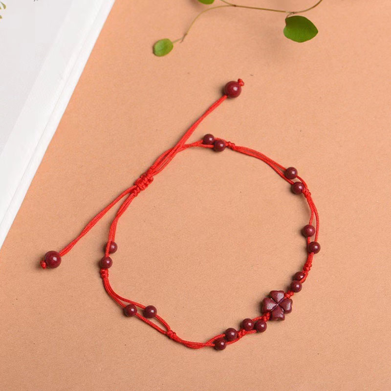 青鹊凰保真朱砂脚链女红绳2022新款四叶草紫金砂天然手工编织本命年