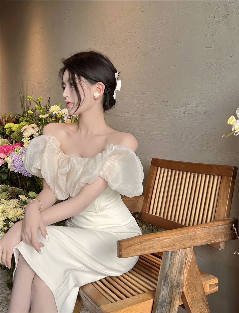 连衣裙夏收腰显瘦包臀裙宴会赫本风生日礼服长裙女米杏色防滑胸部s