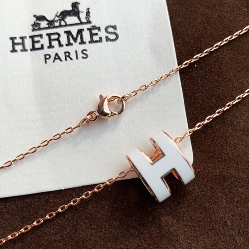 爱马仕 项链女 pop系列h迷你吊坠 锁骨链 mini 黑玫瑰金【图片 价格