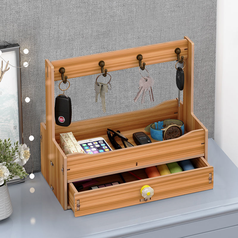 玄关门口钥匙收纳盒摆件放钥匙创意置物架实木收纳盒进门挂钥匙架