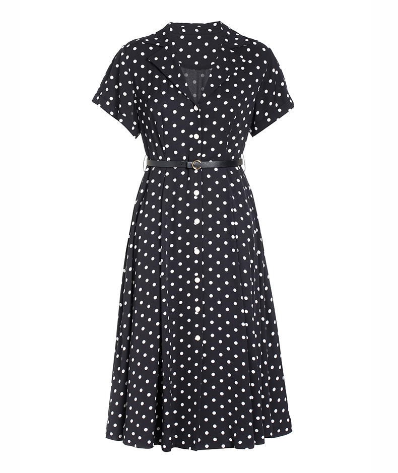 ochirly欧时力新款夏装赫本风波点腰带a字法式浪漫连衣裙收腰杏色870