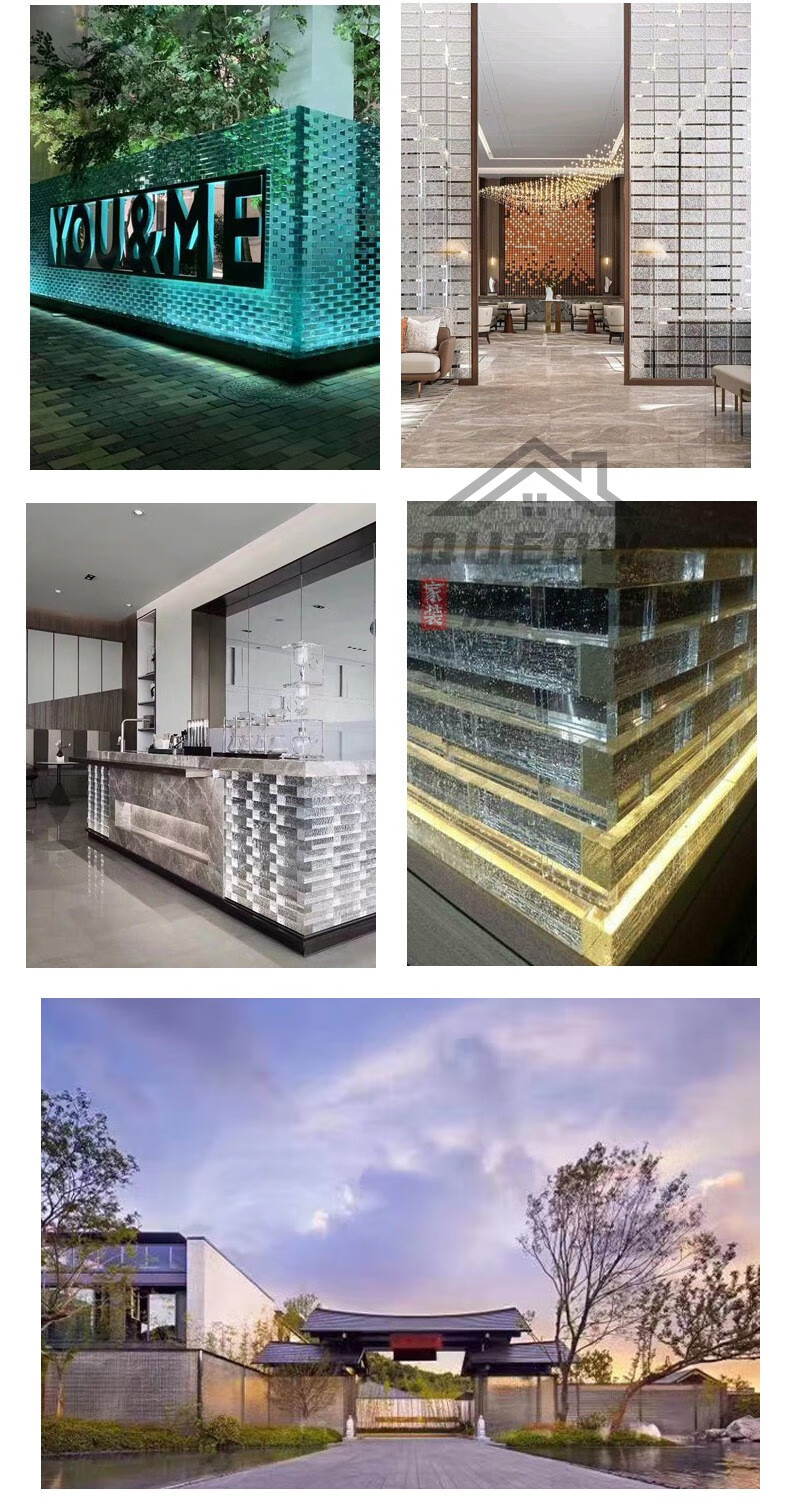 玻璃砖块彩色方形水晶砖隔断墙吧台透明热熔磨砂精磨幕墙景墙气泡砖