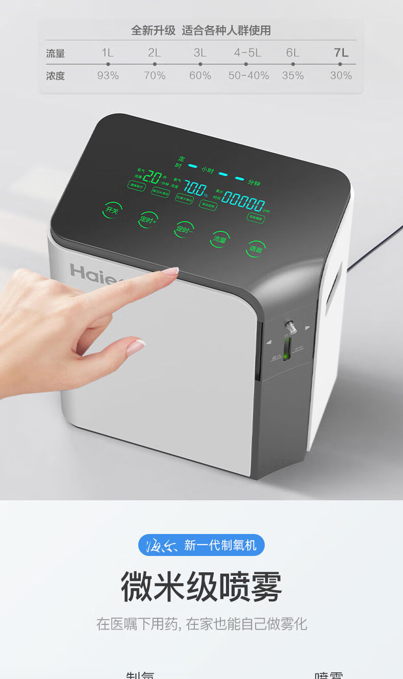 【药店直售】海尔制氧机ha102w家用吸氧机老人氧气机孕妇小型便携式