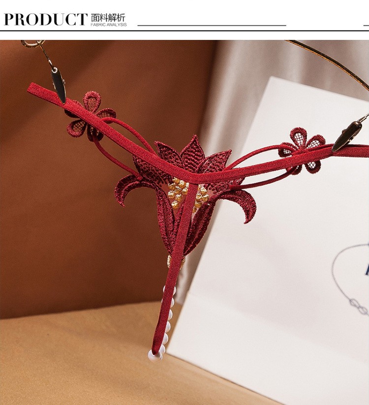 女士内裤丁字裤诱惑裤头无痕刺绣网纱一条线t裤裤衩一根绳露臀火辣