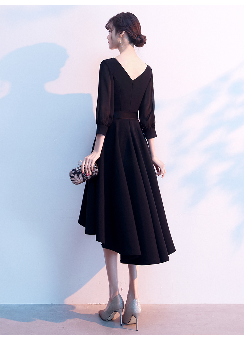 公司年会冬季晚礼服矮个子黑色女平时可穿气质优雅现代显瘦中长款宴会