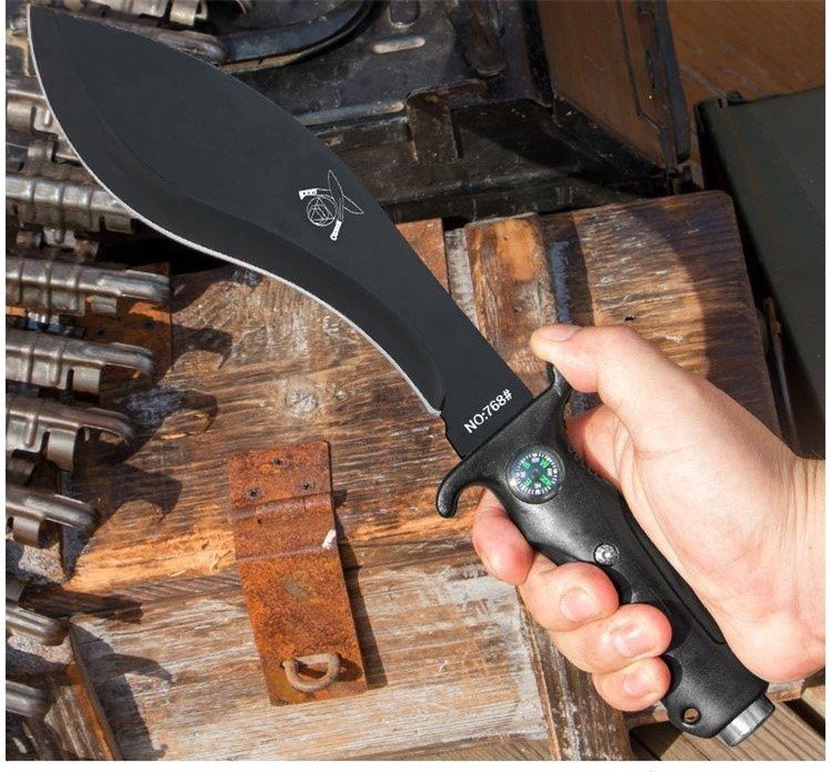 尼泊尔野户外刀长款尼泊尔军刃大号弯刃军刃加长大刃生存刀防身 黑色