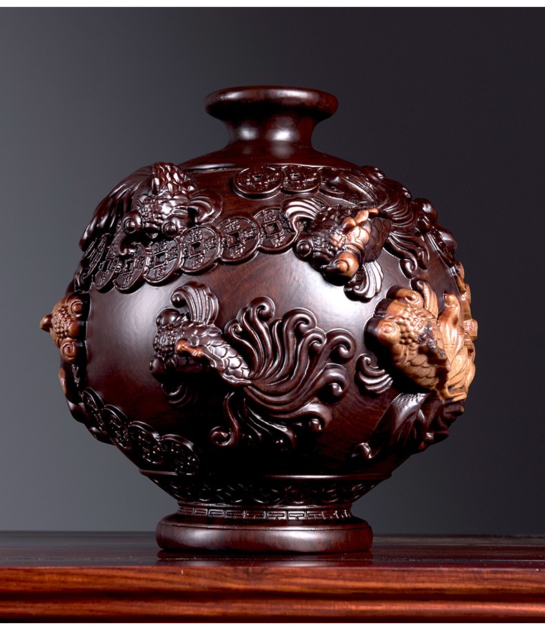 艺永轩实木黑檀木雕花瓶摆件工艺品董事长总经理办公