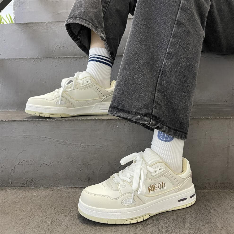 ins网红板鞋男街拍潮流休闲百搭鞋子学生党厚底情侣运动鞋女米色36