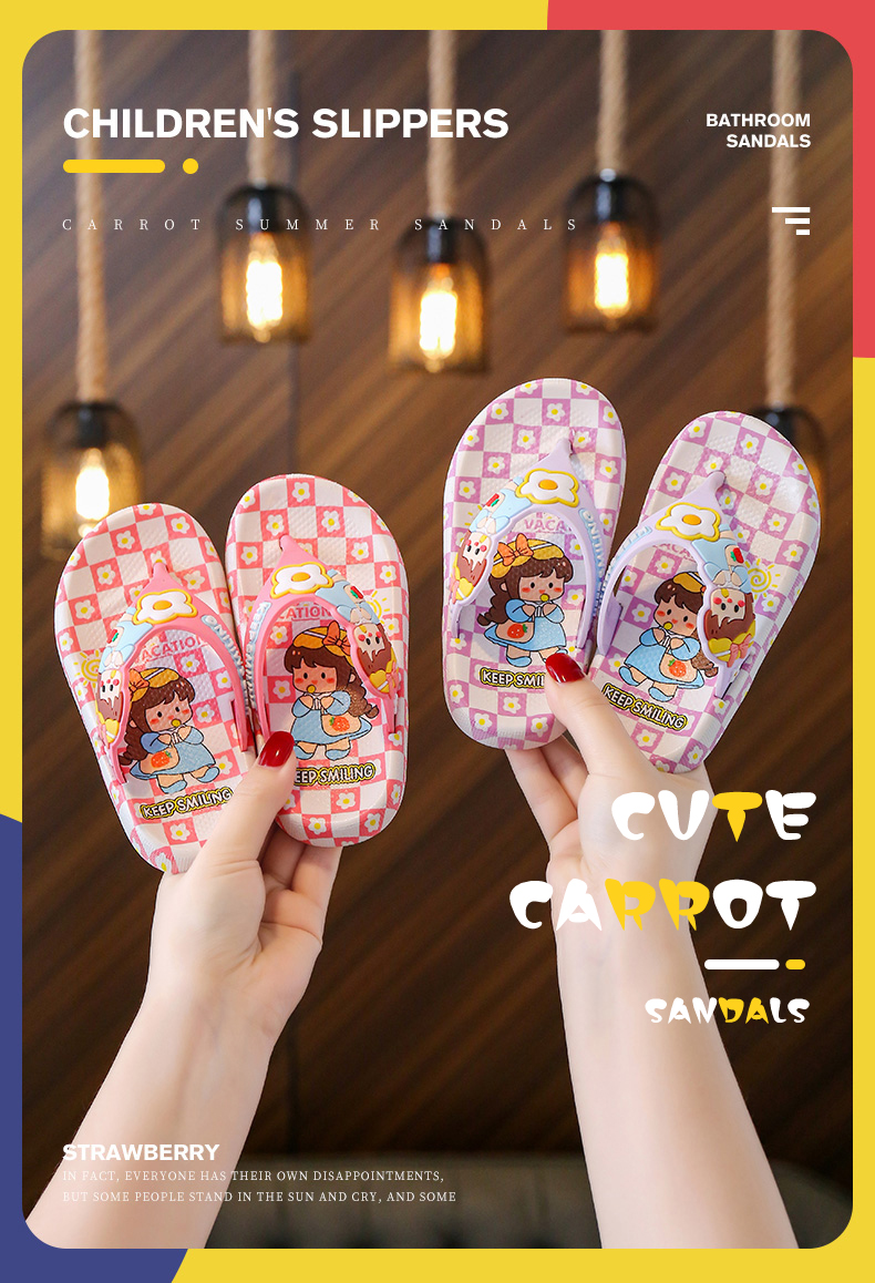 儿童人字拖夏季女童小女孩外穿防滑可爱夹脚沙滩鞋宝宝拖鞋凉拖 粉色