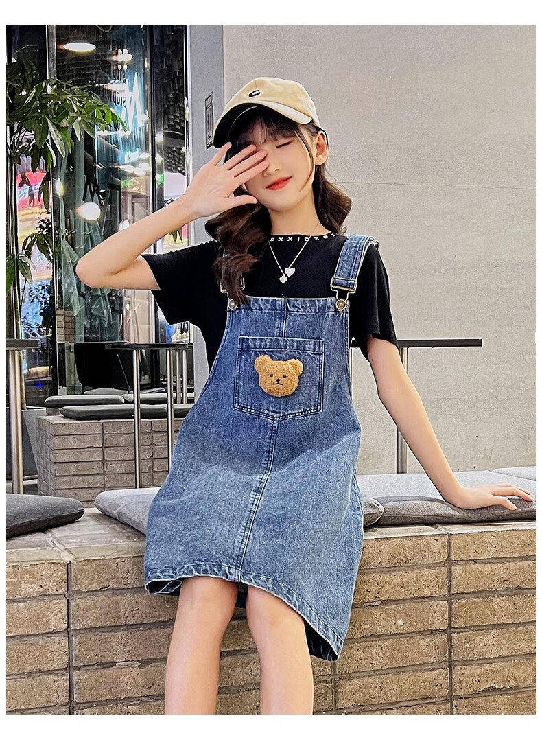 靓曼格女童套装牛仔背带裙夏装912岁女孩衣服洋气2022新款韩版时髦