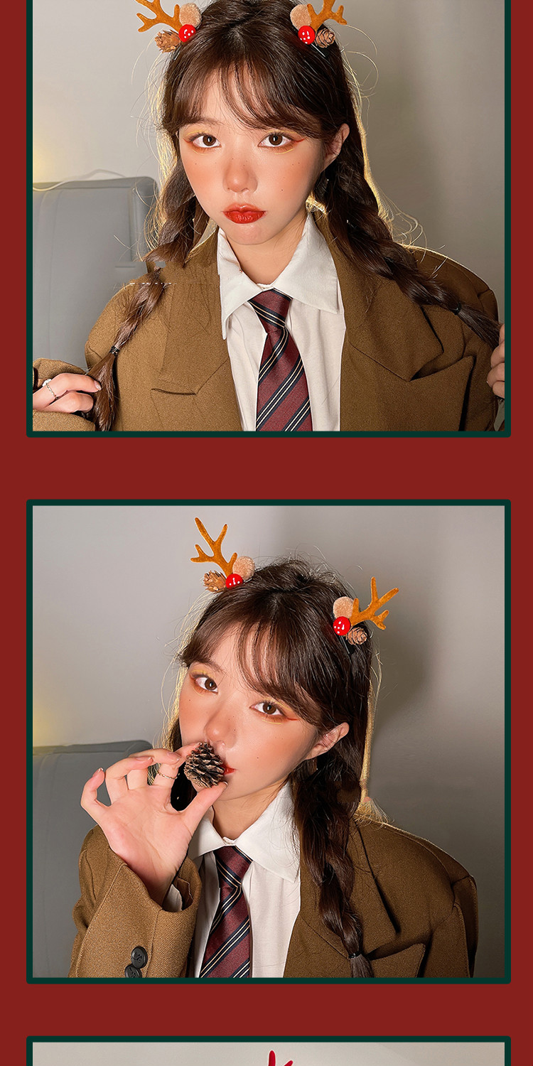 圣诞节小鹿角发夹侧边麋鹿边夹bb夹发卡头发夹子发饰品头饰女配饰咖