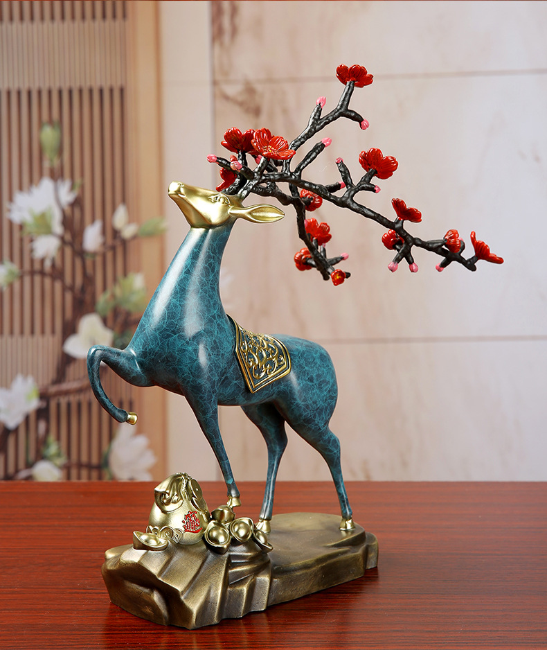 礼亿源 《一鹿有财》梅花鹿全铜摆件发财鹿麋鹿家居客厅办公桌公司