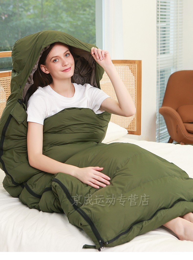 冬季睡袋大人户外旅行加厚鸭绒防寒单人露营办公室室内便携式蓝拼黑色