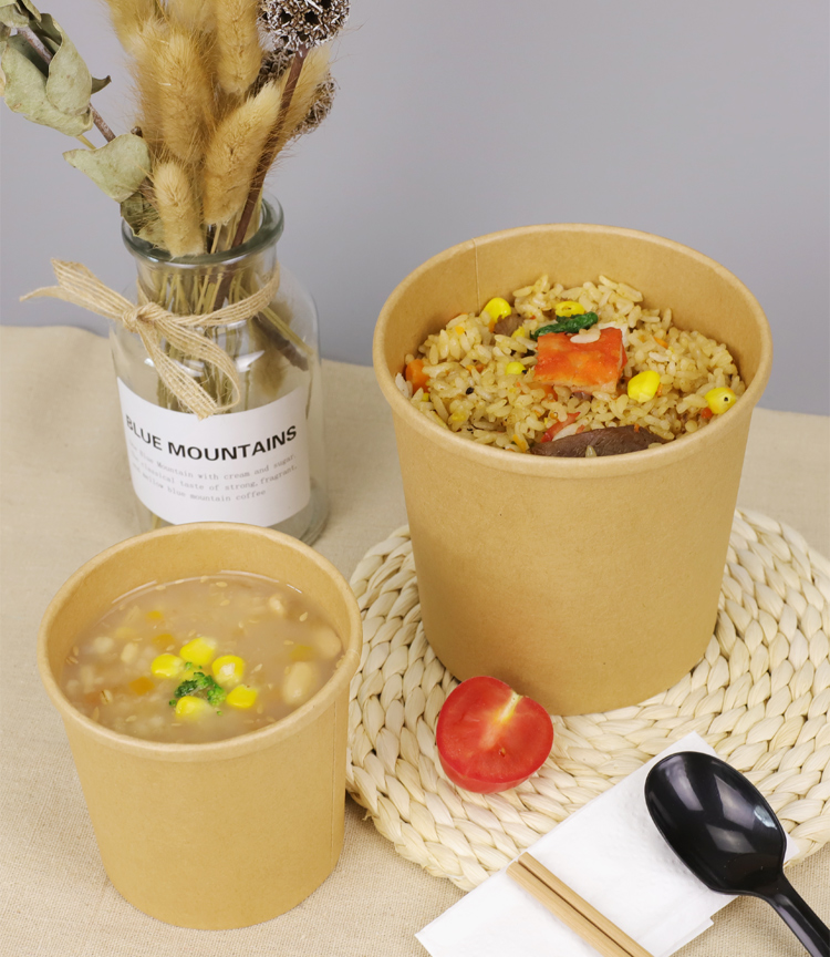 汤杯保温便携大容量一次性牛皮纸汤桶甜品纸碗圆形带盖外卖粥桶快餐盒