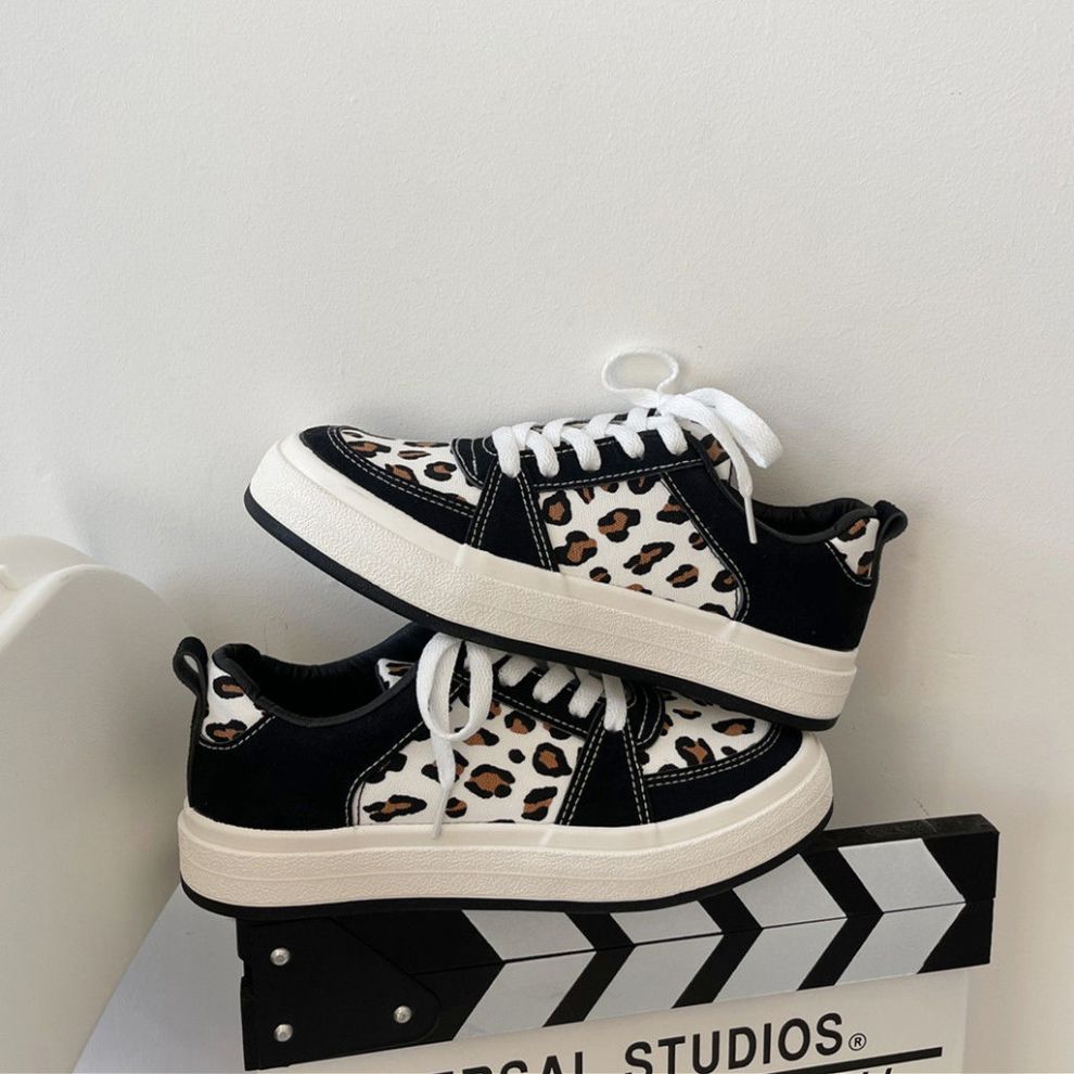 鞋子女学生韩版原宿风鞋子女ins潮大头厚底豹纹鞋年春季百搭帆布运动