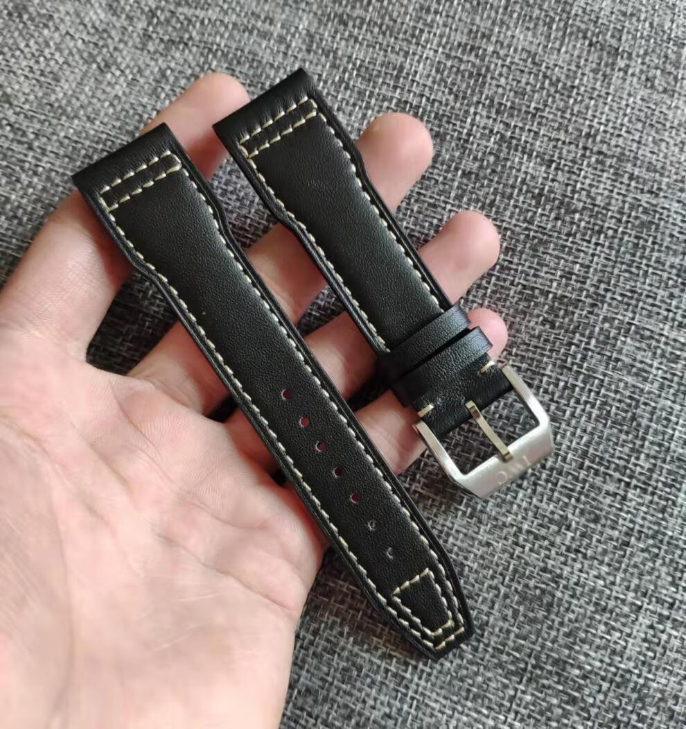适用万国飞行员小王子马克18十八17十七男原装牛皮表带20 21mm 黑色