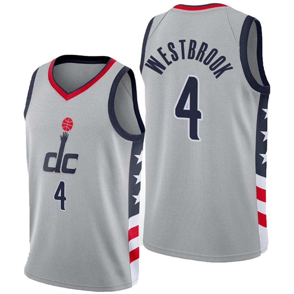 奇才队4号拉塞尔威斯布鲁克球衣 westbrook 城市版灰色定制篮球服