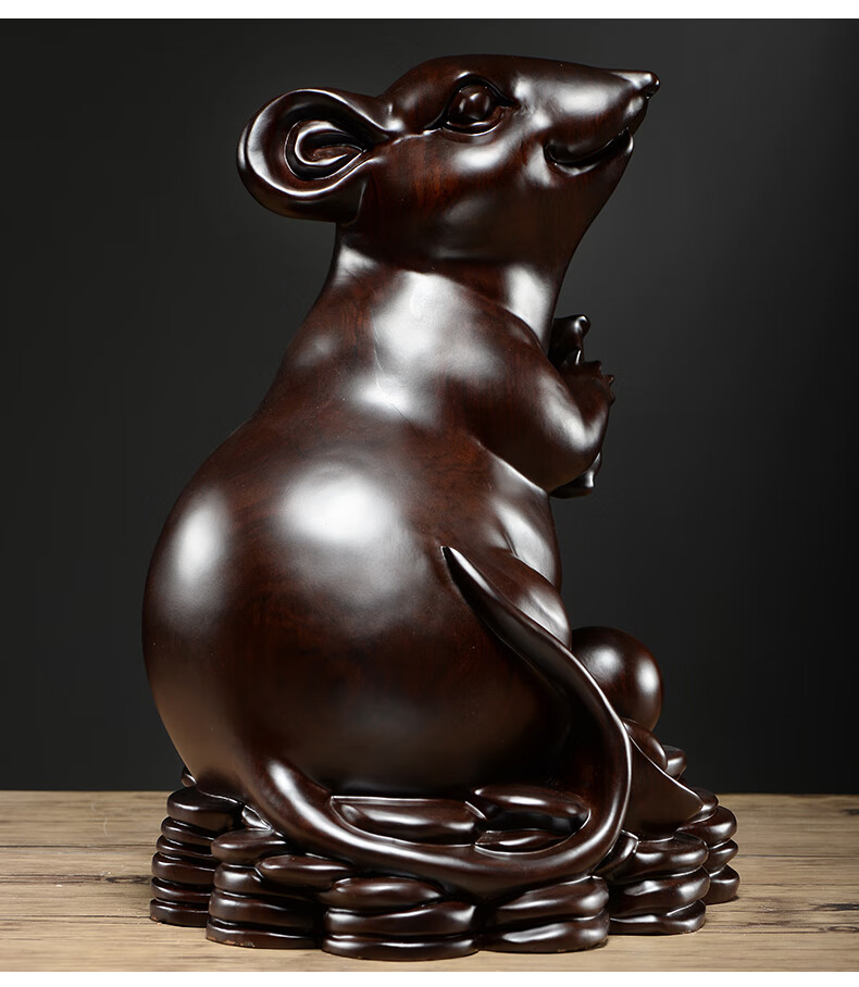 煌福轩 木雕摆件老鼠古典雕刻动物十二生肖家居书房办公浮雕红木工艺