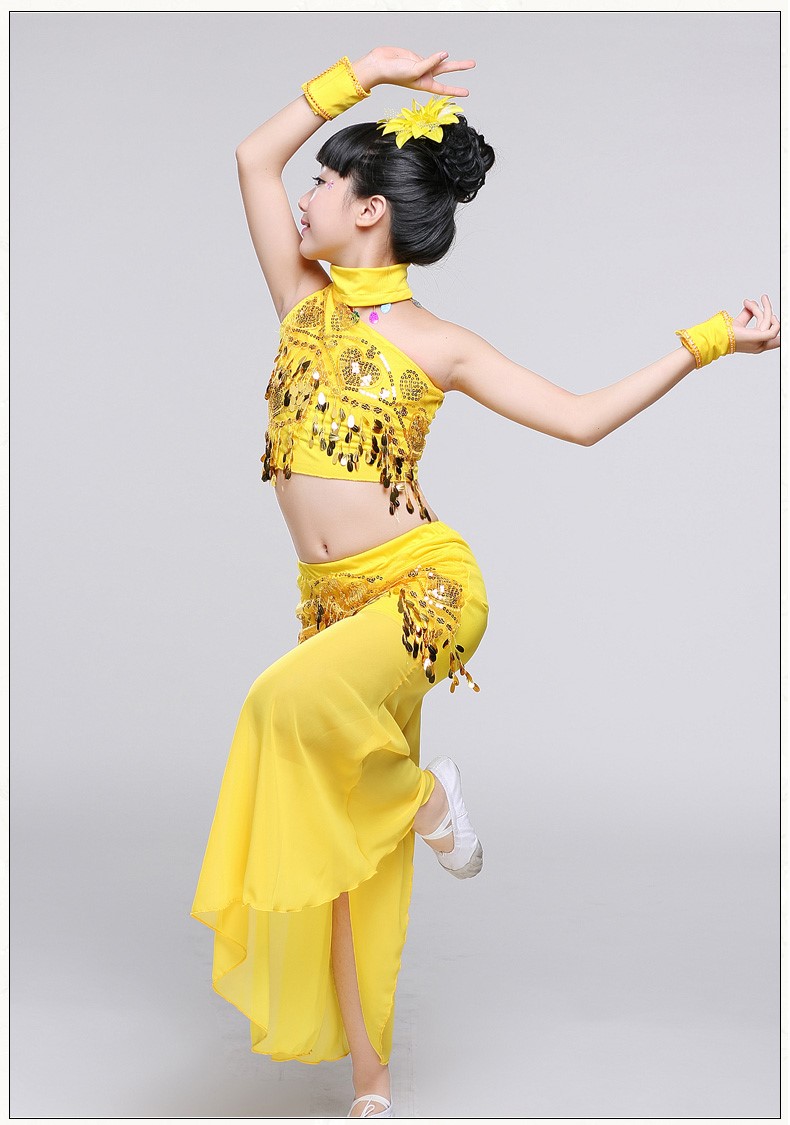 儿童傣族舞蹈服装女童孔雀舞演出服少数民族演出服少儿傣族鱼尾裙