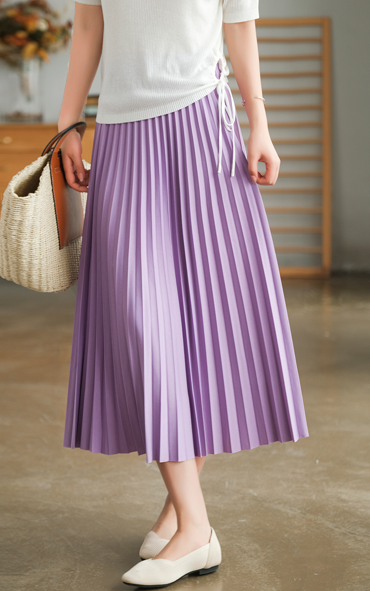 大牌进口品质【宝藏单品】重工压褶人棉纯色半身裙 松紧腰百褶裙女