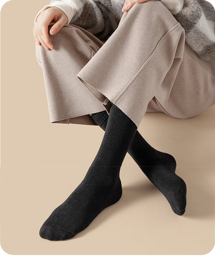 女士长筒袜中筒袜小腿袜秋冬加厚袜子保暖纯色毛圈长袜女纯色毛圈长袜