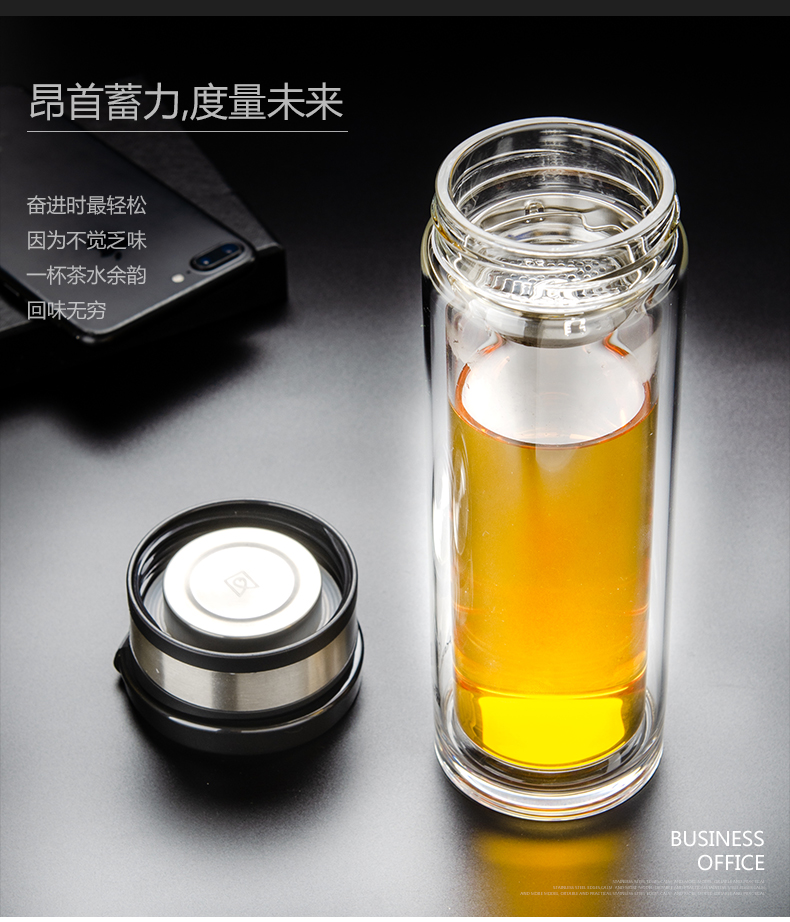 凯霖玻璃杯凯霖大容量泡茶杯双层玻璃杯手提便携水杯男运动商务车载