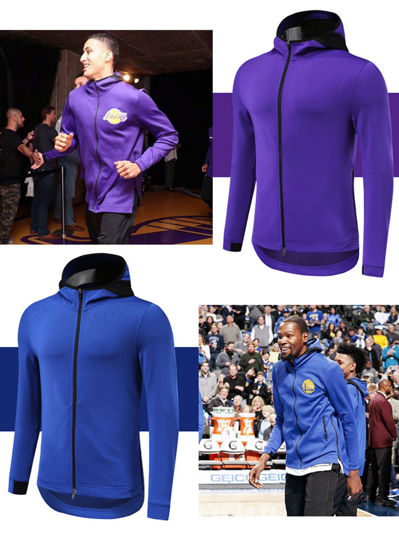 宁皙滕讯体育同款湖人队篮球出场服训练服长袖连帽运动健身外套球队