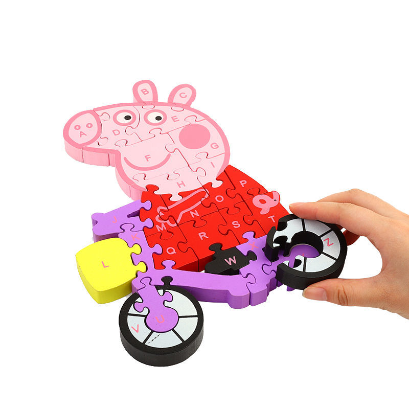 小猪儿童玩具积木拼装玩具26个英文字母数字双面拼图 直升机【图片